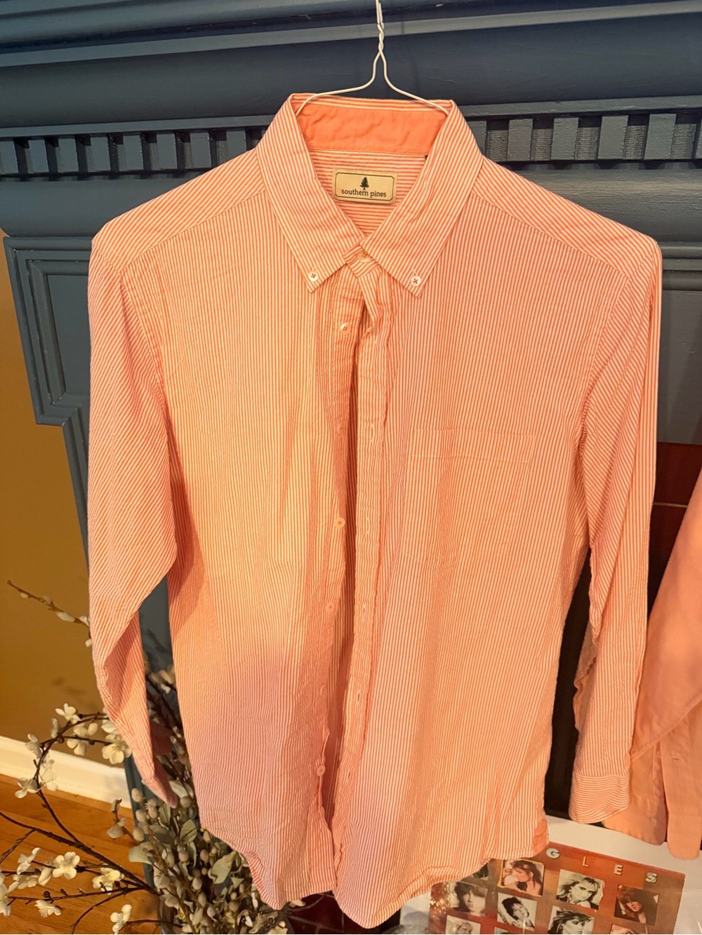 Vineyard Vines Coral and White Striped Button-Down Shirt